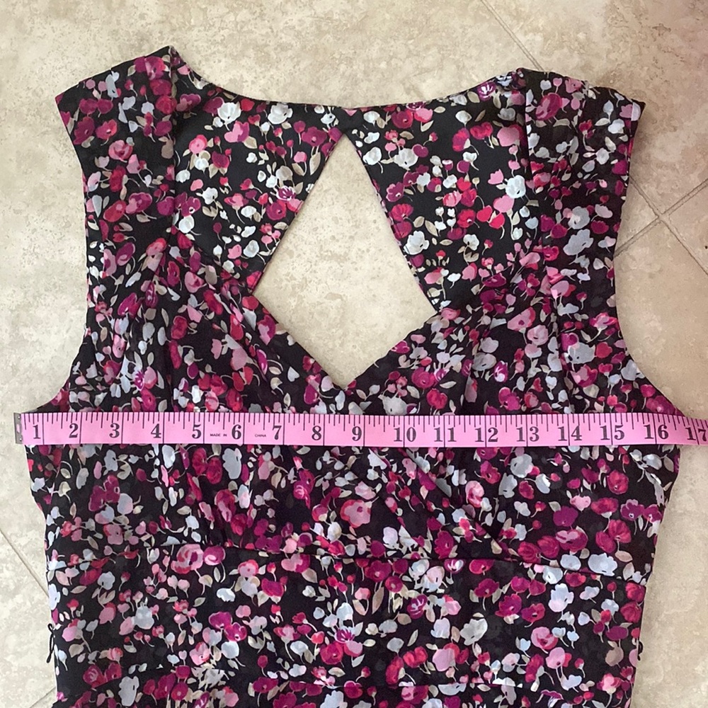 White House Black Market Black and Pink Floral Midi Dress - Picture 7 of 9